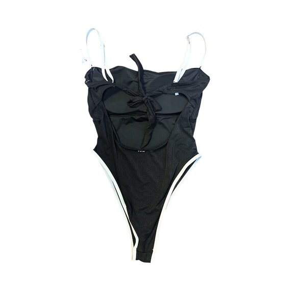 NWT Bebe Black & White One-Piece Swimsuit w/Adjustable Straps - Picture 2 of 3